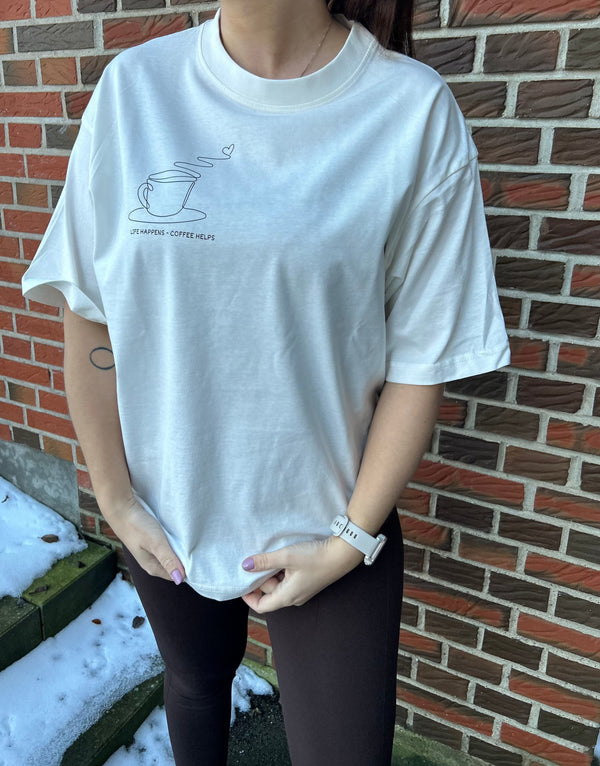 Life happens box fit tee - lille tryk, cream