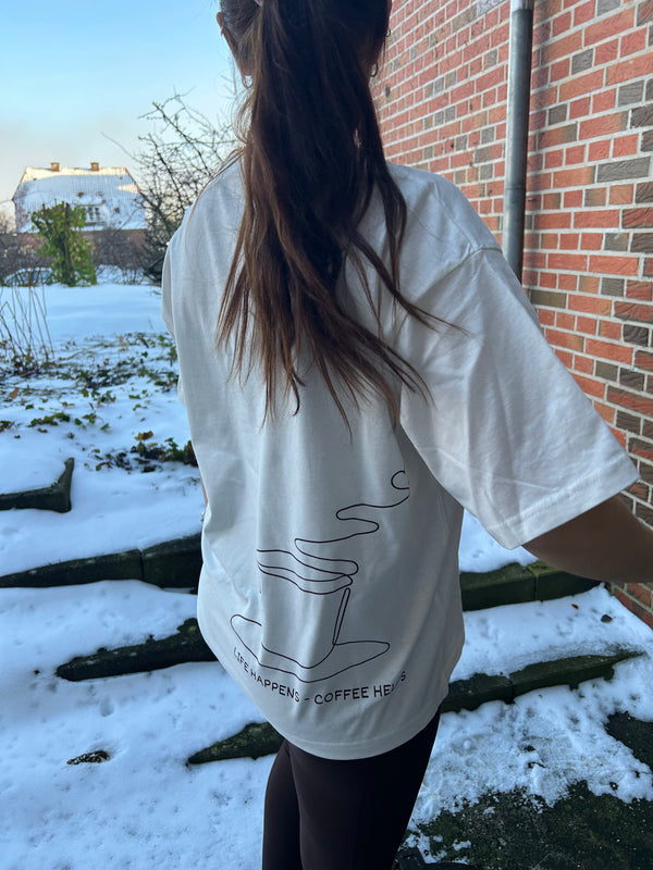 Life happens box fit tee - stor tryk, cream