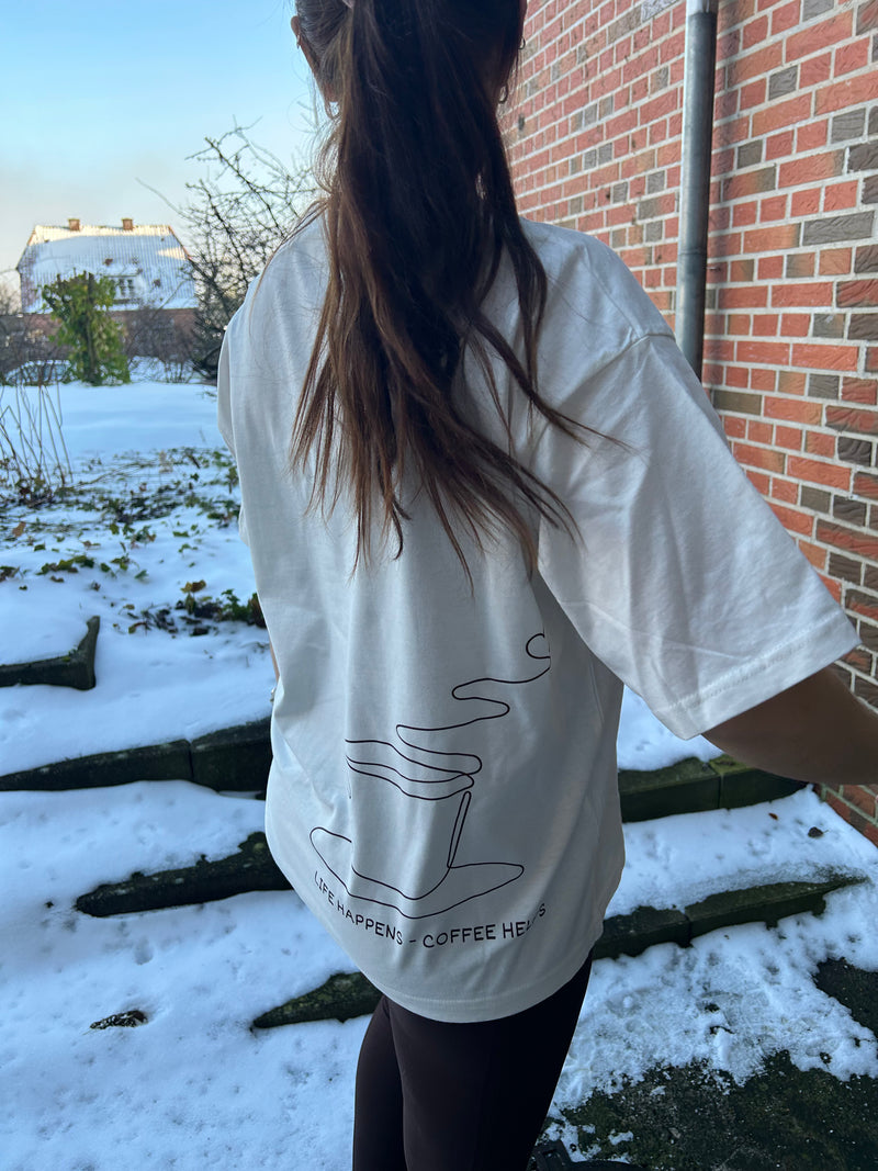 Life happens box fit tee - stor tryk, cream