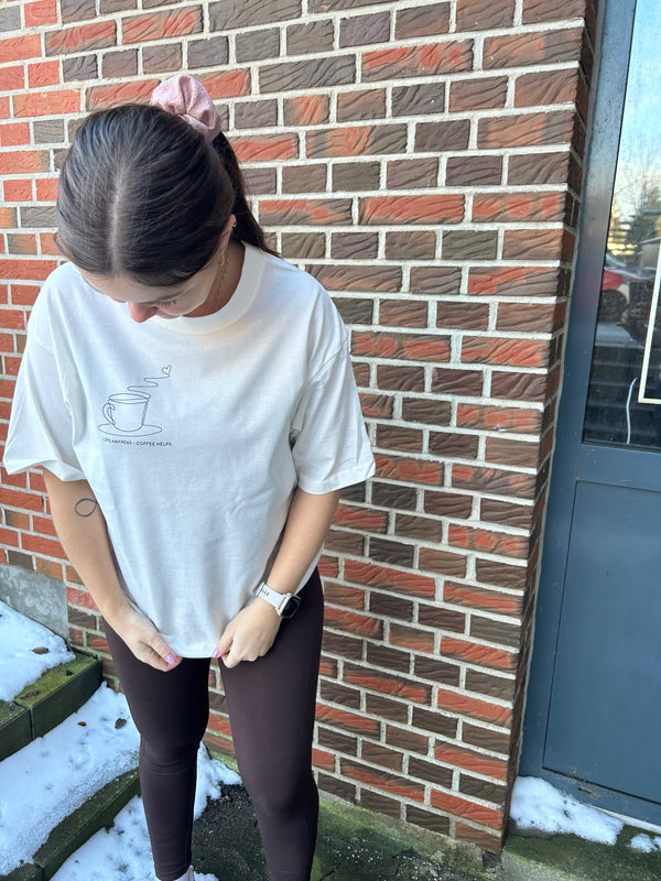 Life happens box fit tee - lille tryk, cream