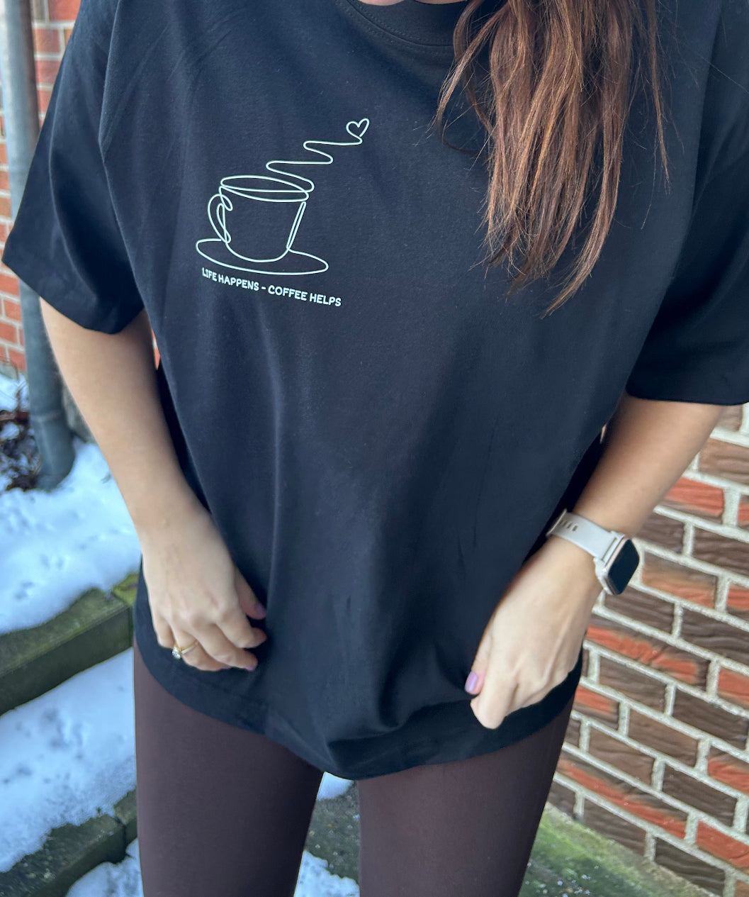Life happens box fit tee - lille tryk, sort