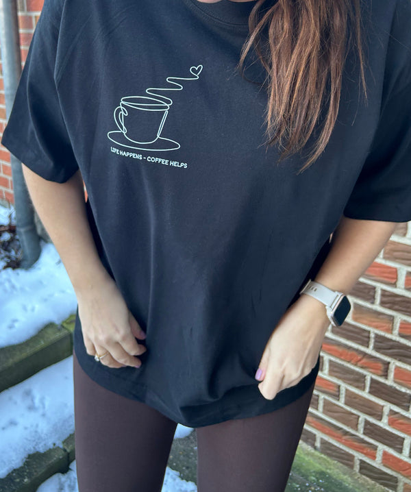 Life happens box fit tee - lille tryk, sort