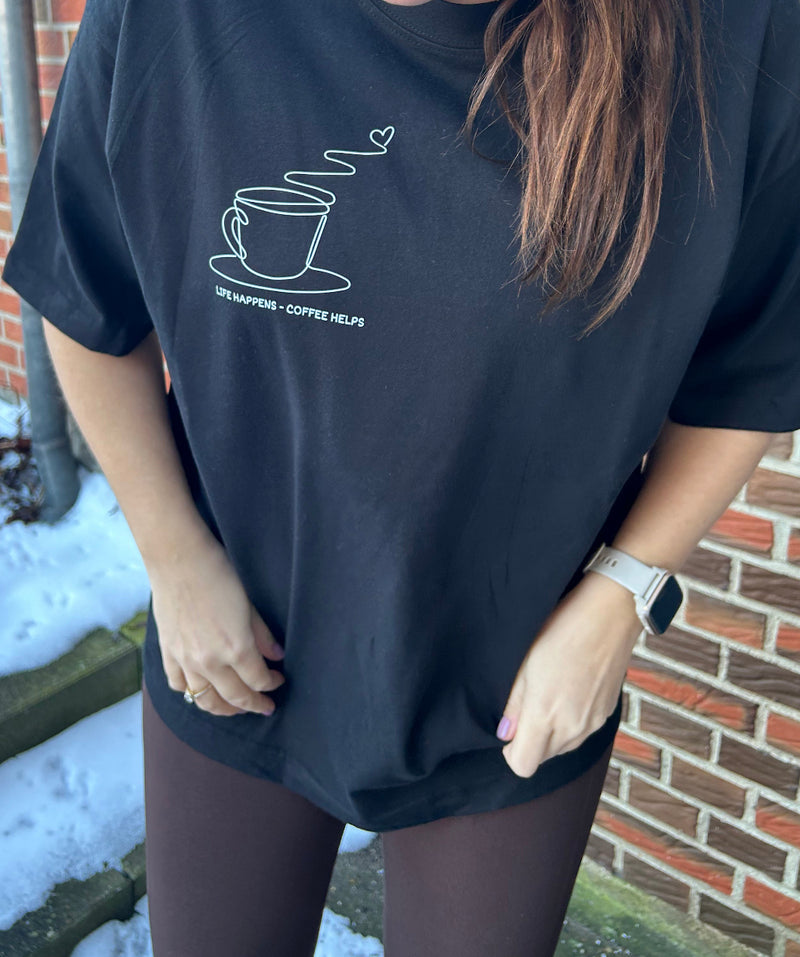 Life happens box fit tee - lille tryk, sort